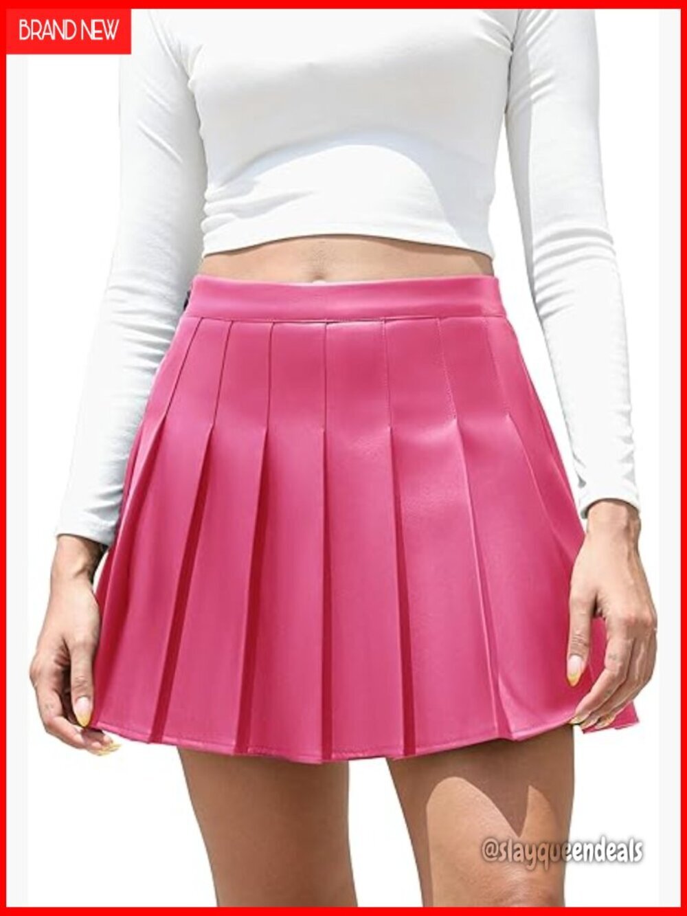 Faux Leather High Waist A-Line Mini Skirt Pleated Skater Style